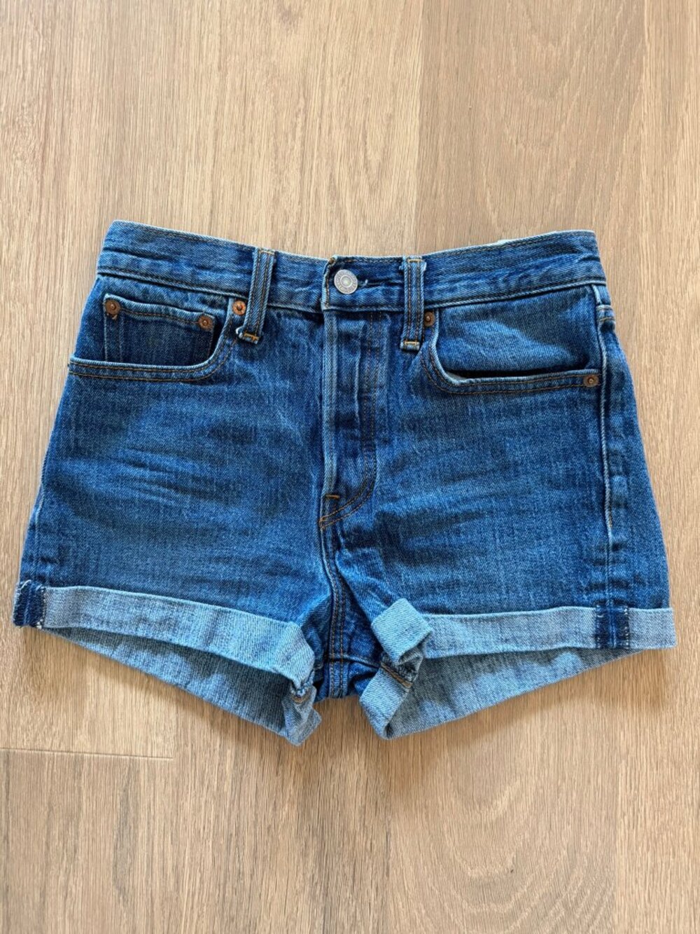 Levi's Medium-Wash High-Waisted Cuffed Shorts